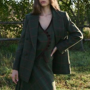 PARIS/64 Eliot Diana Check Plaid Wool Blazer Medium Olive Green